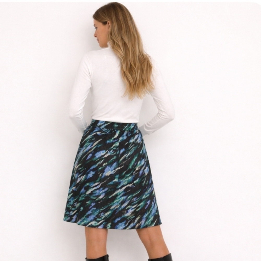 Kaffe | Elevated A-Line Blue Black Abstract  Print Skirt NWT - Picture 2 of 9